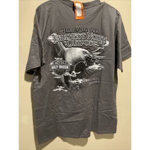 Harley Davidson Men Sz L Farthest North Outpost T-shirt Black Fairbanks Alaska